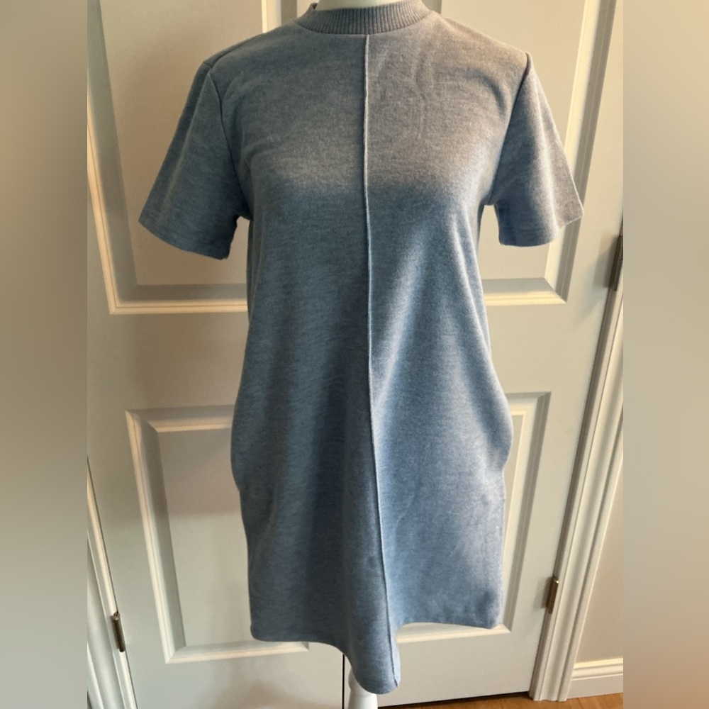 Steve Madden Short Sleeve Sweater Dress w/pockets XS grey/blue NWT